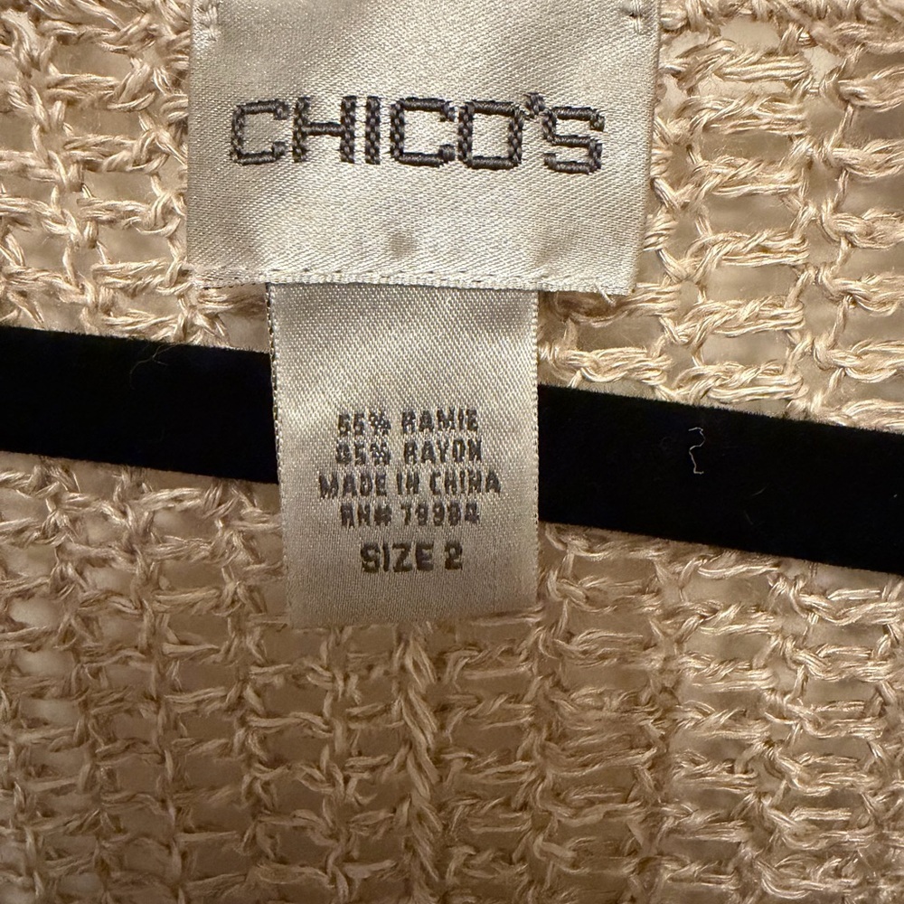 Chico's beige crochet knit cardigan with an open, tie-front size 2 large boho - Picture 3 of 3